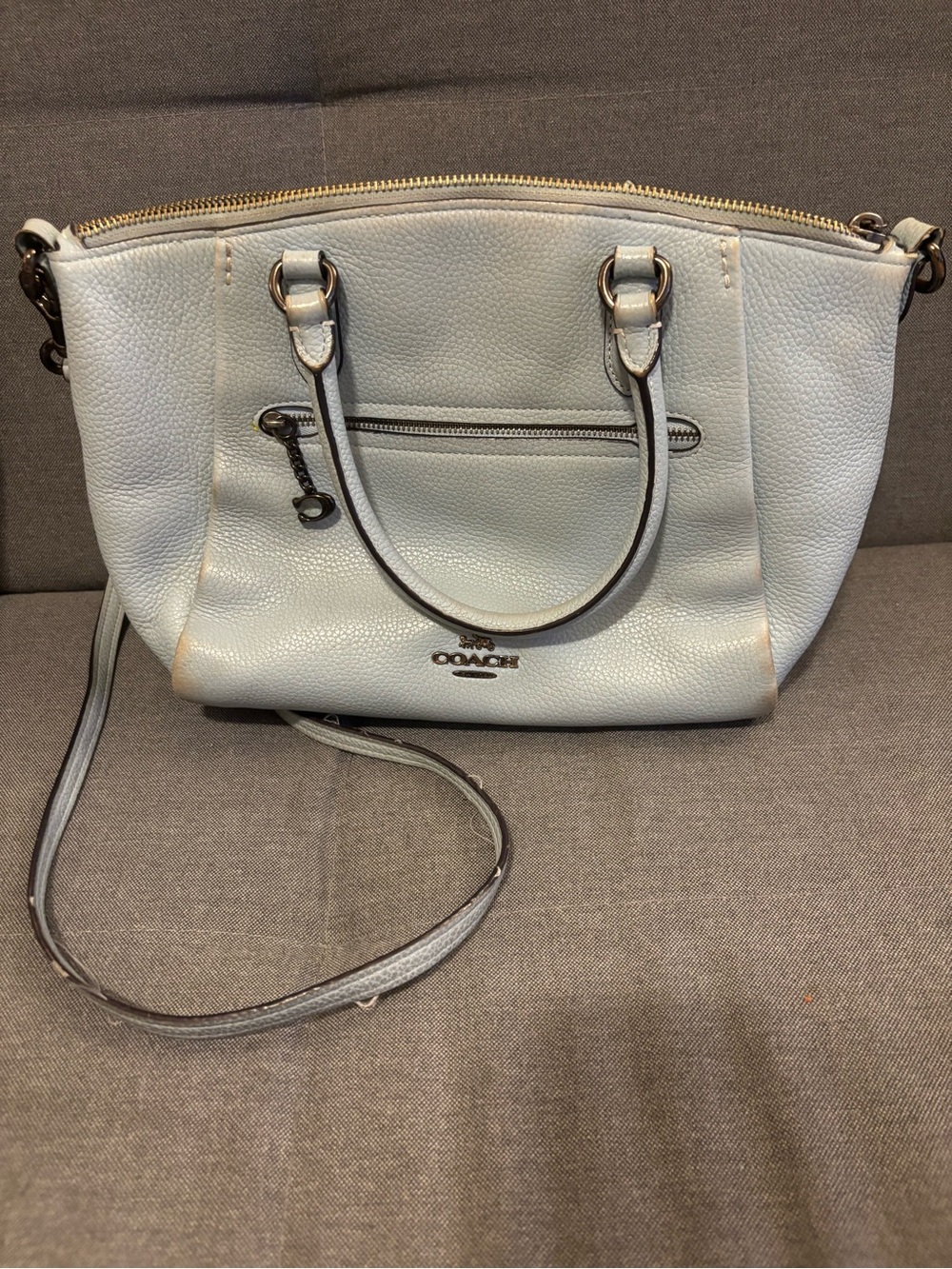 Coach Pebbled Leather Satchel in Light blue ( some wear on bag )